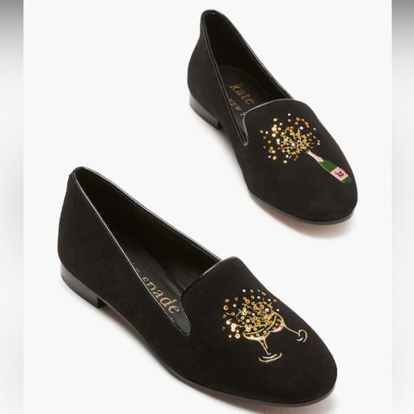 kate spade Shoes - Kate Spade New York Women's Black Suede Embroidered Lounge Fizzy Loafers sz 8.5B